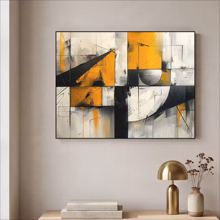 Geel - Abstract - Modern - Vormen Textielframe - compleet frame klein -sfeer2