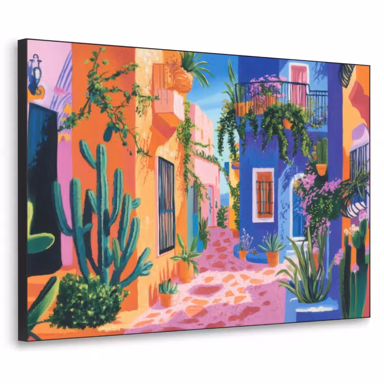 Geel - Blauw - Oranje - Huis Textielframe zwart klein -3d