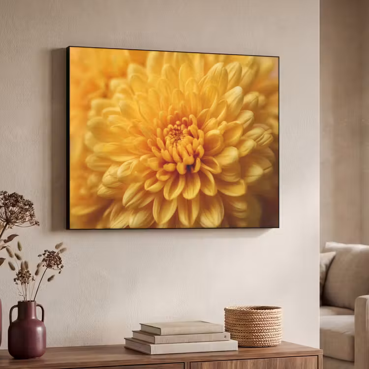 Geel - Chrysant - Zachtheid Textielframe zwart klein -sfeer3