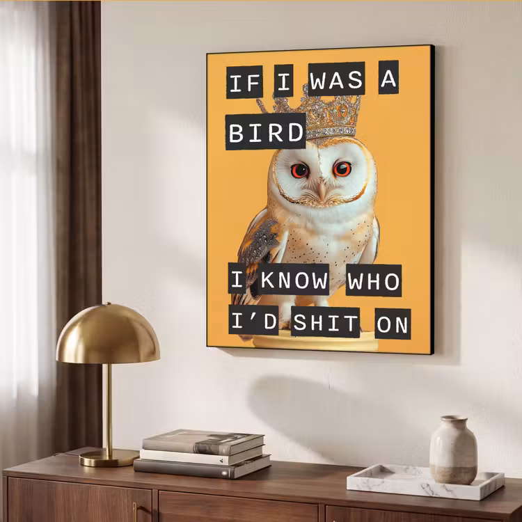 Geel - Uil - Vogel - Decoratie Textielframe zwart klein -sfeer3