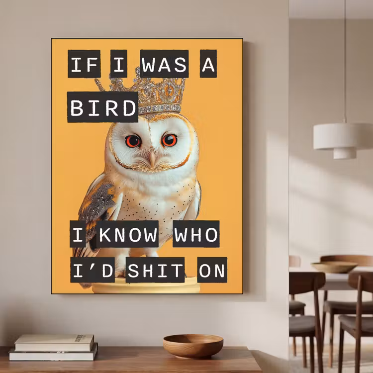 Geel - Uil - Vogel - Decoratie Textielframe zwart klein -sfeer2