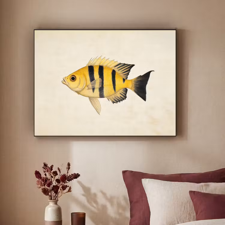 Geel - Vis - Strepen - Tropisch Textielframe - compleet frame klein -sfeer1