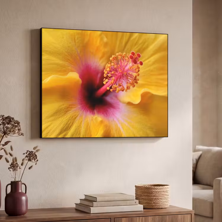 Geel - Hibiscus - Tropisch Textielframe - compleet frame klein -sfeer3