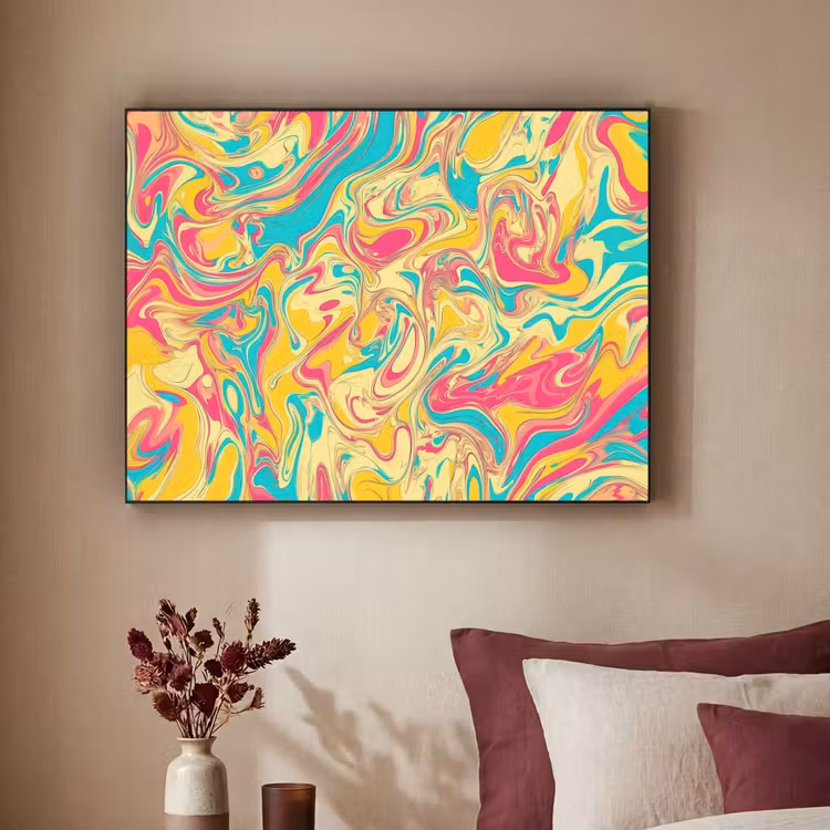 Geel - Roze - Blauw - Retro Textielframe - compleet frame klein -sfeer1