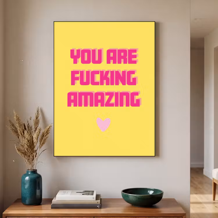 Geel - Valentijn - Tekst Textielframe zwart klein -sfeer1