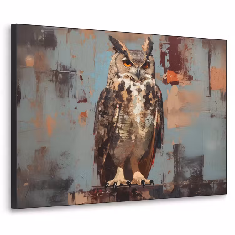 Geschilderd - Abstract - Uil - Bruin Textielframe - compleet frame klein -3d