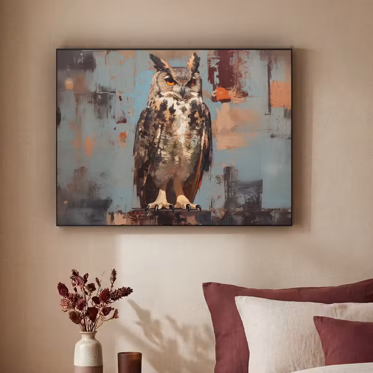 Geschilderd - Abstract - Uil - Bruin Textielframe - compleet frame klein -sfeer1