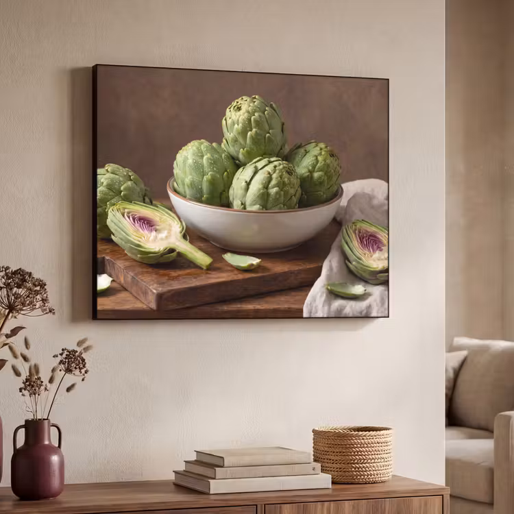 Art Frame - Gemüse – Artischocke – Küche - Groenten - Artisjok - Keuken Textielframe zwart klein
