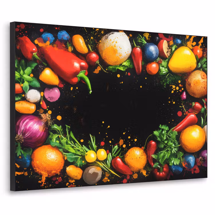 Groente - Graffiti - Kleurrijk - Koken - Abstract Textielframe - compleet frame klein -3d