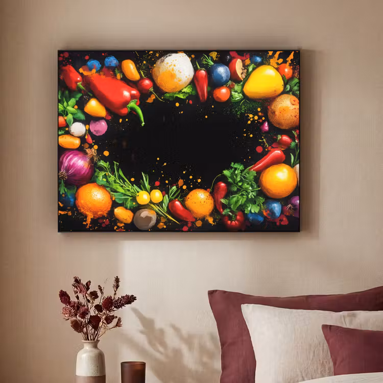 Groente - Graffiti - Kleurrijk - Koken - Abstract Textielframe - compleet frame klein -sfeer1