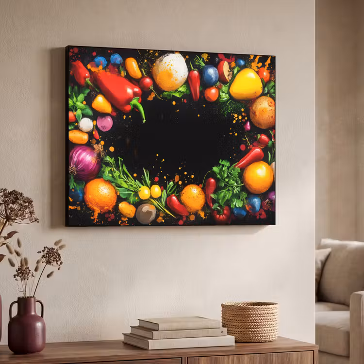 Groente - Graffiti - Kleurrijk - Koken - Abstract Textielframe zwart klein -sfeer3