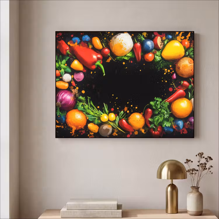 Groente - Graffiti - Kleurrijk - Koken - Abstract Textielframe zwart klein -sfeer2