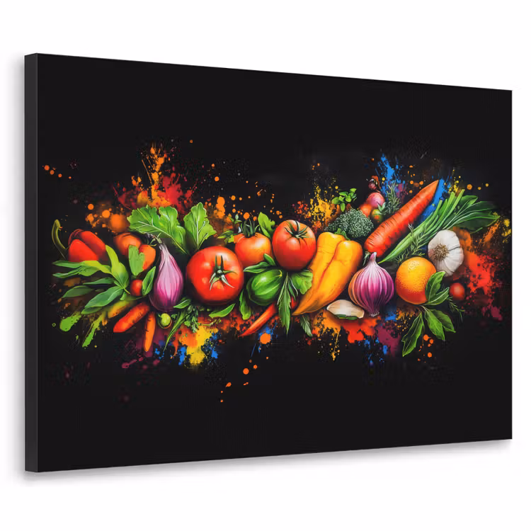 Groente - Eten - Kruiden - Graffiti - Koken Textielframe zwart klein -3d