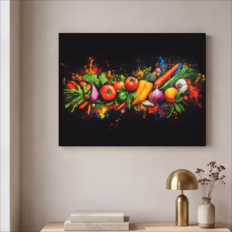 Groente - Eten - Kruiden - Graffiti - Koken Textielframe zwart klein -sfeer2