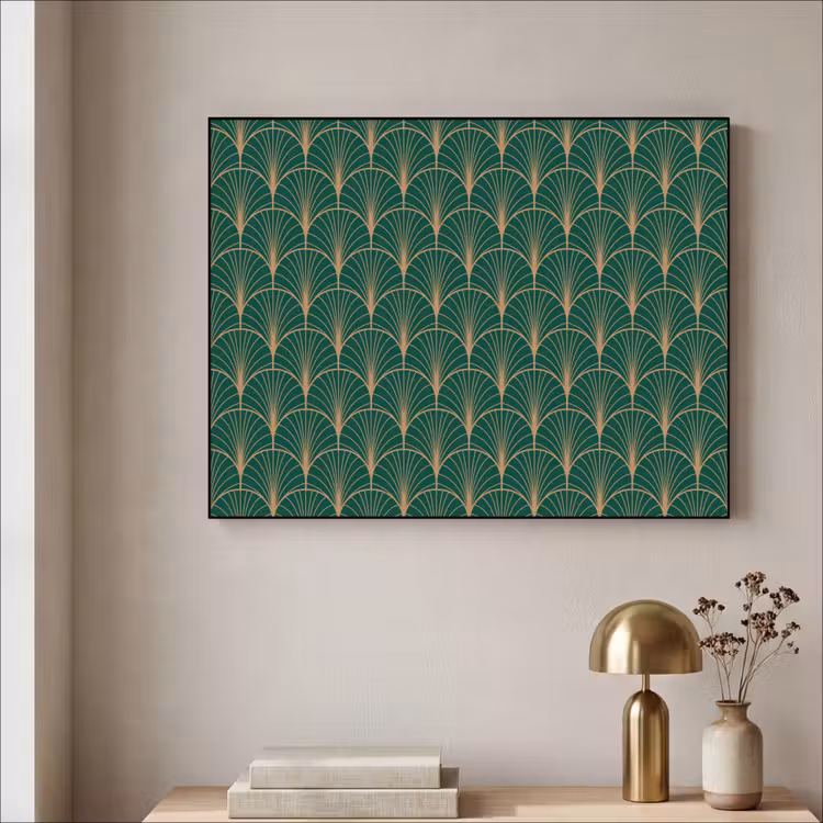 Patroon - Groen - Goud - Symmetrisch Textielframe zwart klein 947 -sfeer2