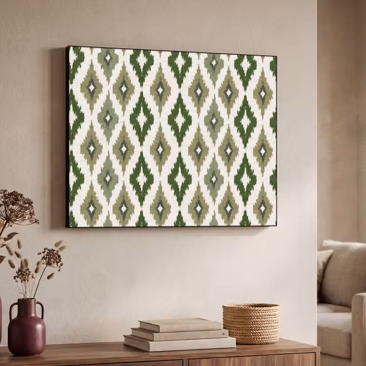 Geografisch - Ruitmotief - Groen Textielframe zwart klein 947 -sfeer3