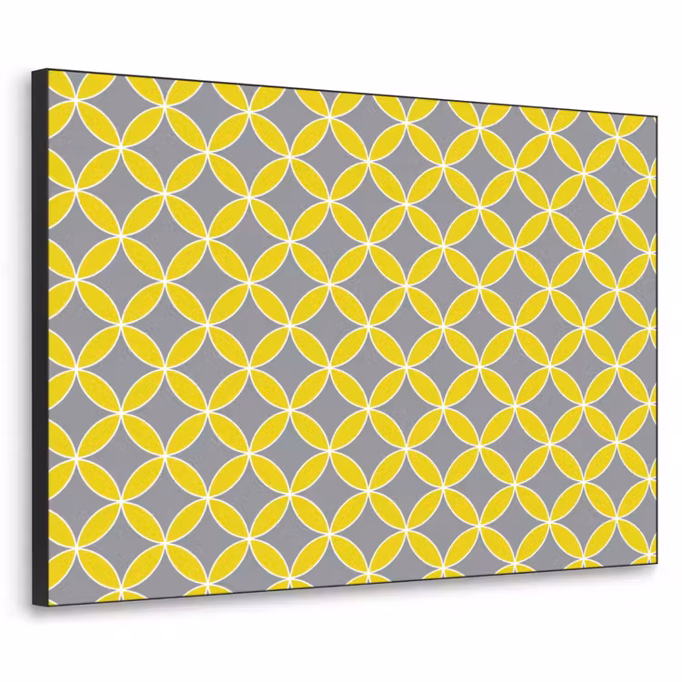 Geometrisch - Cirkels - Modern - Grijs - Geel Textielframe zwart klein 947 -3d