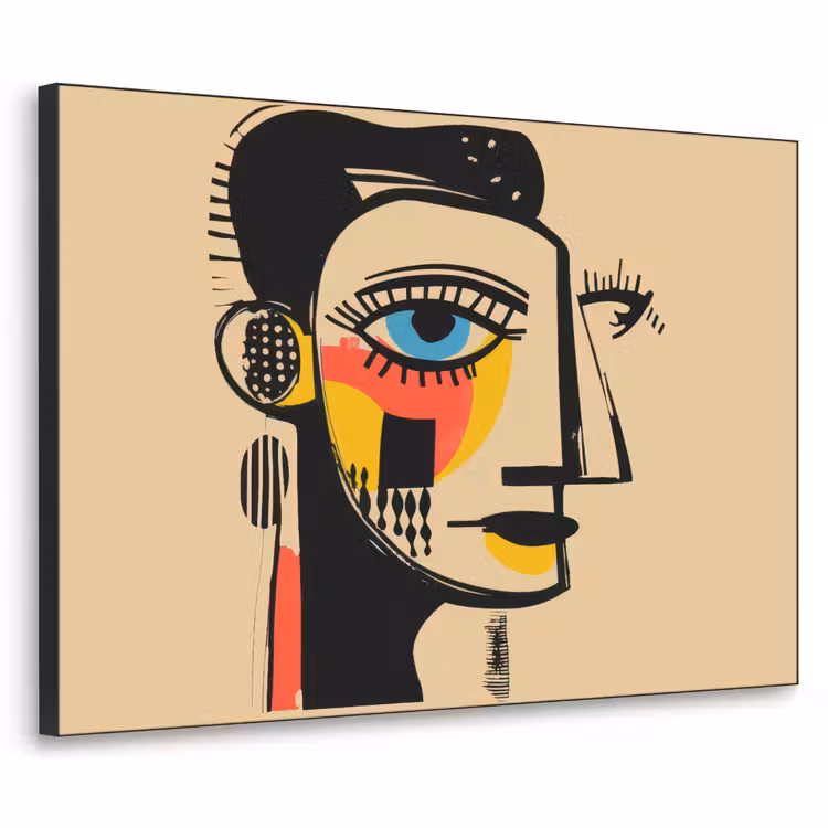 Geometrisch - Felle kleuren - Kubistische stijl Textielframe zwart klein -3d