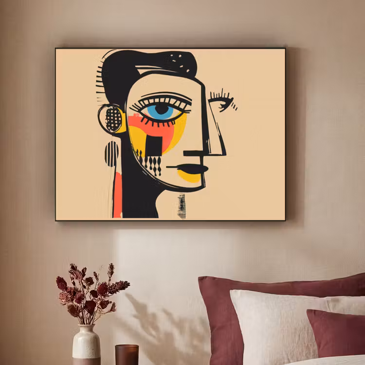 Geometrisch - Felle kleuren - Kubistische stijl Textielframe - compleet frame klein -sfeer1