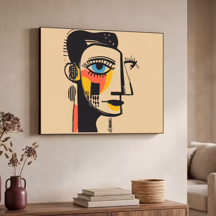 Geometrisch - Felle kleuren - Kubistische stijl Textielframe zwart klein -sfeer3
