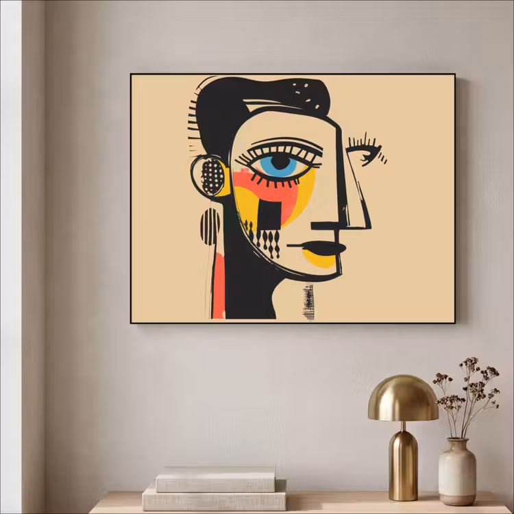 Geometrisch - Felle kleuren - Kubistische stijl Textielframe - compleet frame klein -sfeer2