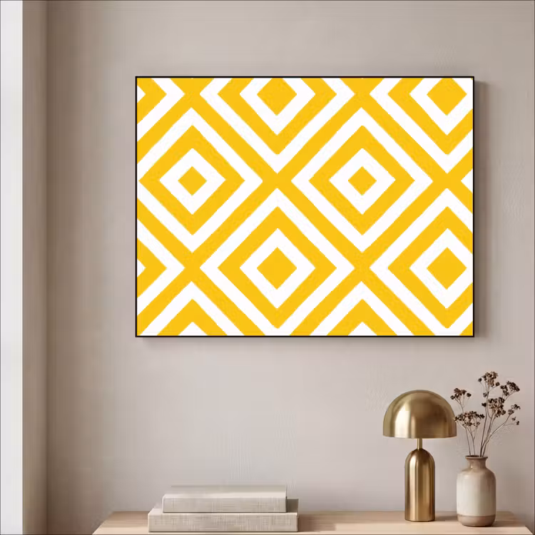 Geometrisch - Lijnen - Modern - Geel - Wit Textielframe zwart klein 947 -sfeer2