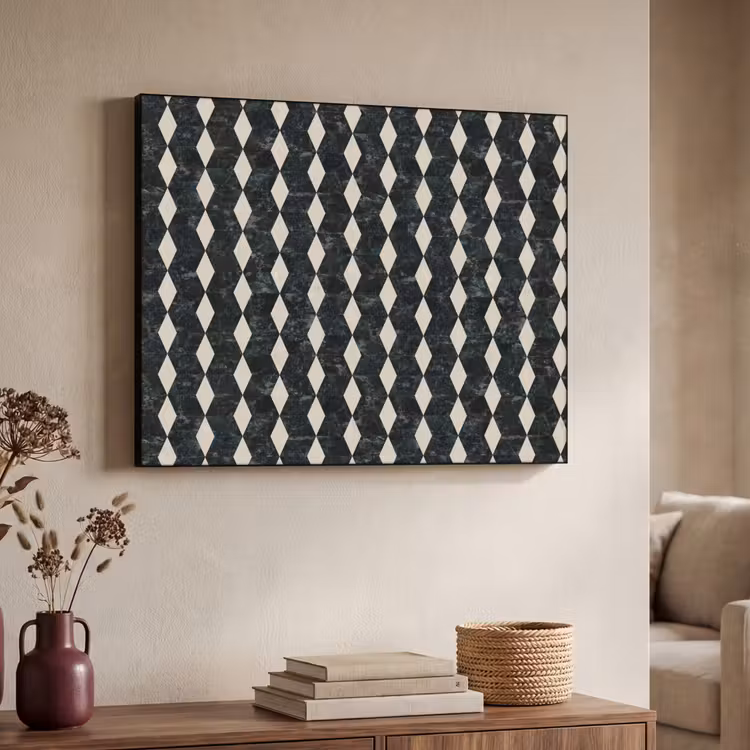 Geometrisch - Patroon - Marmer - Groen Textielframe zwart klein 947 -sfeer3