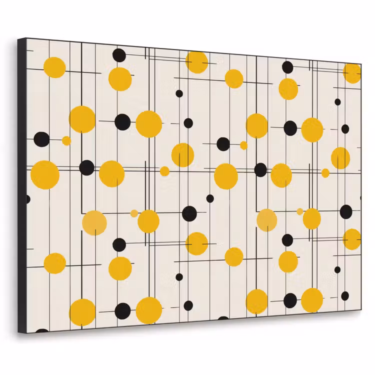 Geometrisch - Retro - Lijnen - Okergeel - Zwart Textielframe zwart klein 947 -3d