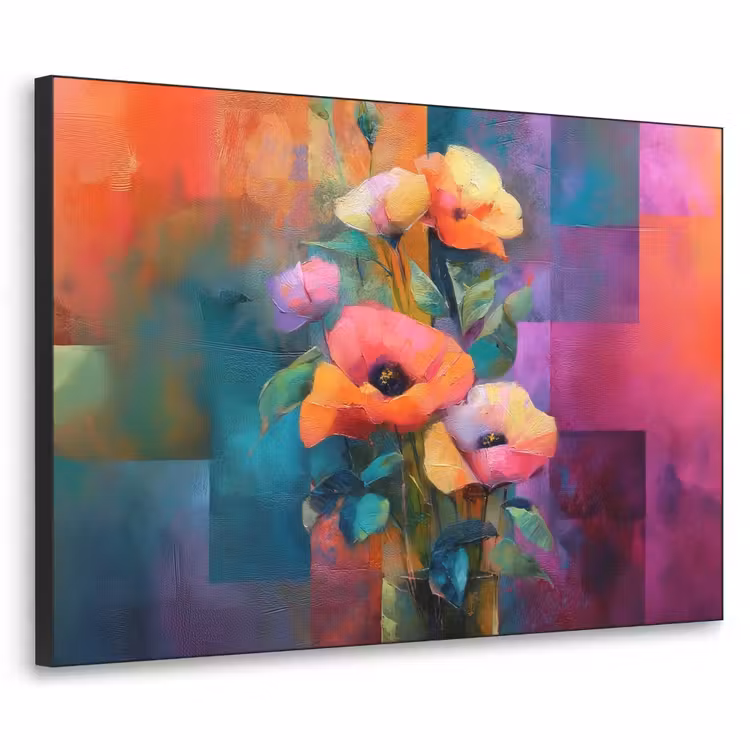 Geometrische kleurvlaken - Modern - Fantasiebloemen Textielframe - compleet frame klein -3d