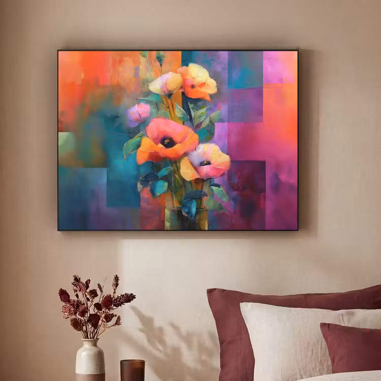 Geometrische kleurvlaken - Modern - Fantasiebloemen Textielframe zwart klein -sfeer1