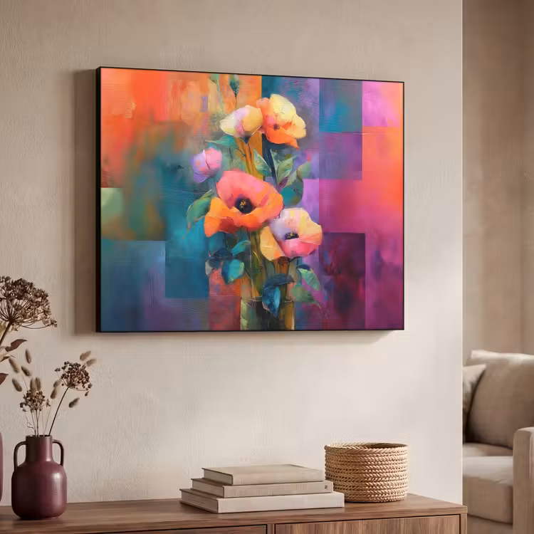 Geometrische kleurvlaken - Modern - Fantasiebloemen Textielframe - compleet frame klein -sfeer3