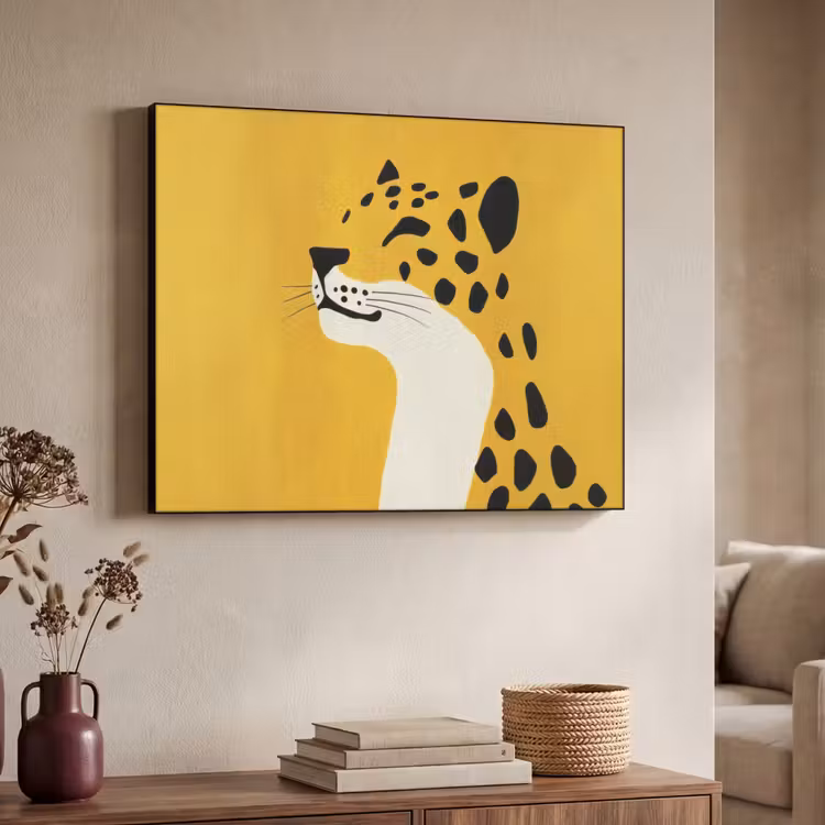 Cheetah - Illustratie - Geel Textielframe - compleet frame klein -sfeer3