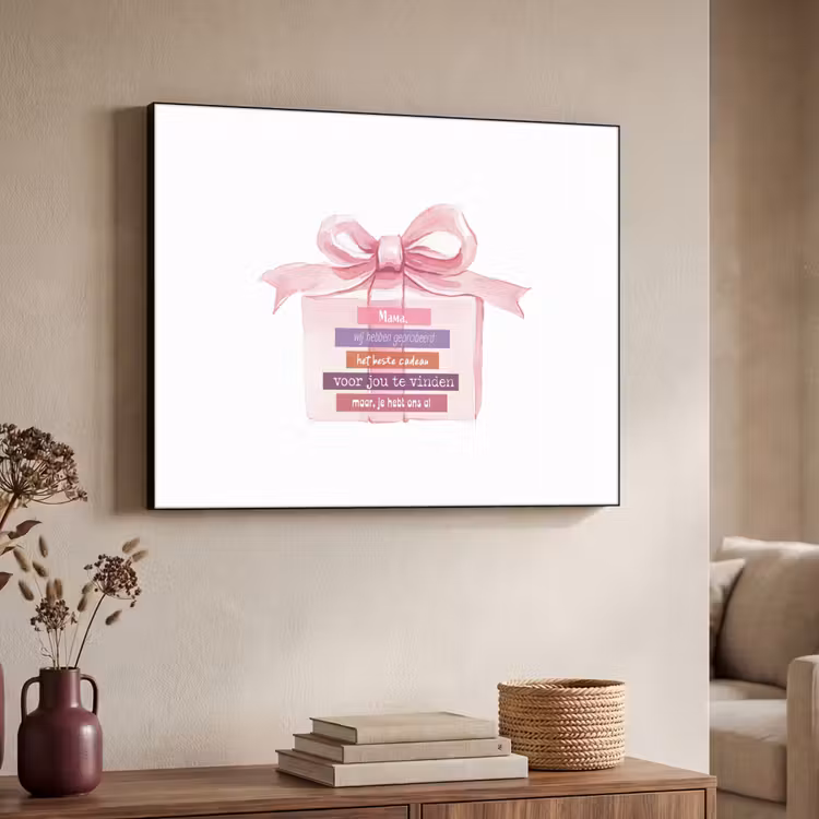 Cadeau - Strik - Tekst - Roze Textielframe zwart klein -sfeer3