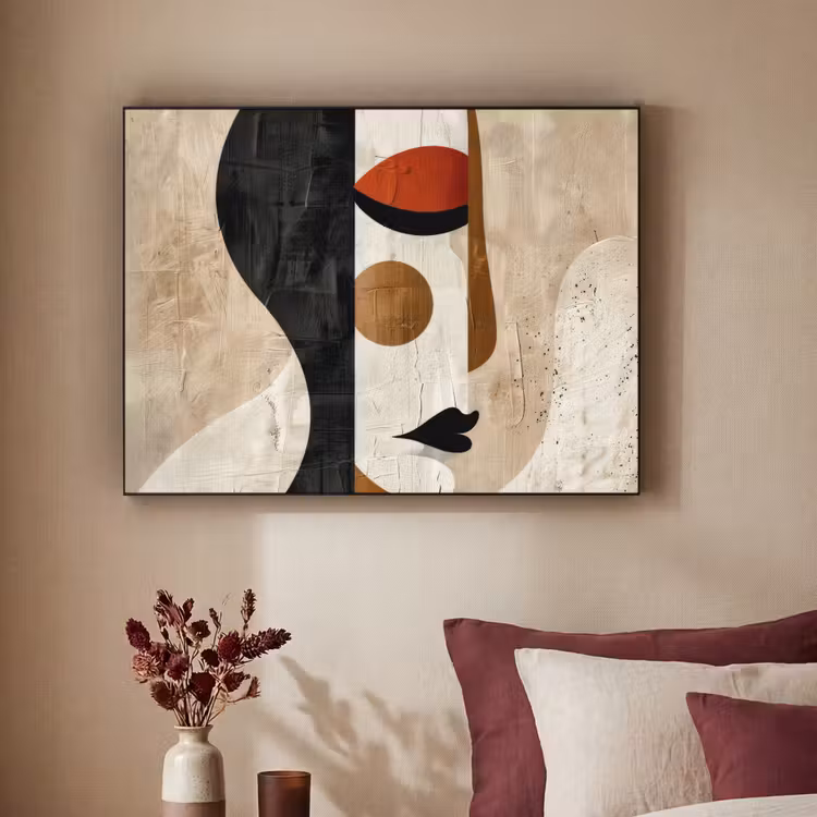 Gezicht - Abstract - Kunst - Vormen Textielframe zwart klein -sfeer1