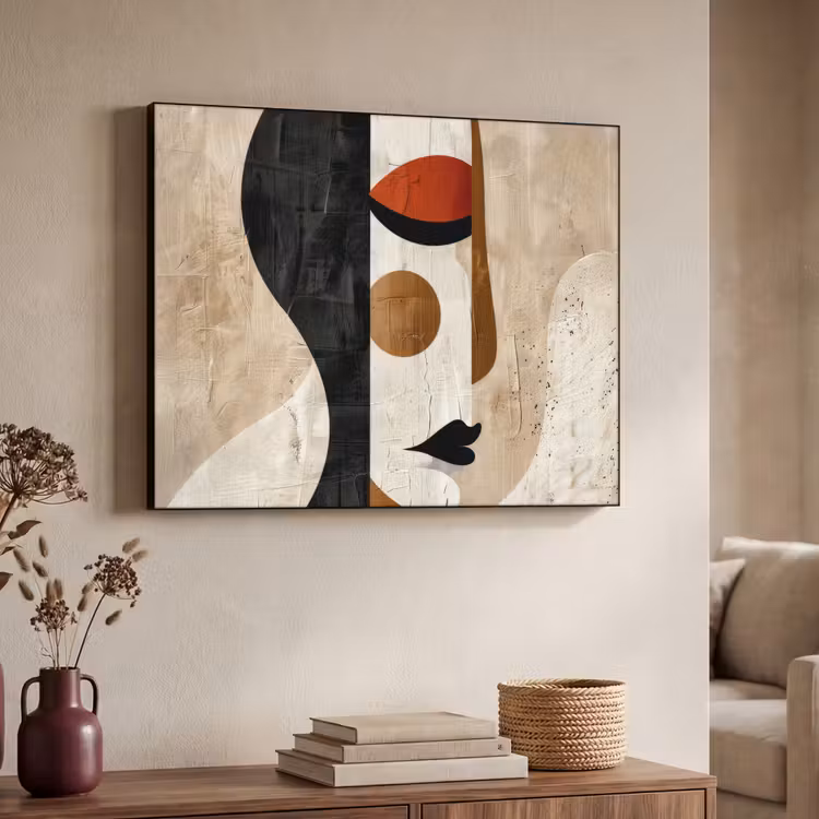 Gezicht - Abstract - Kunst - Vormen Textielframe zwart klein -sfeer3