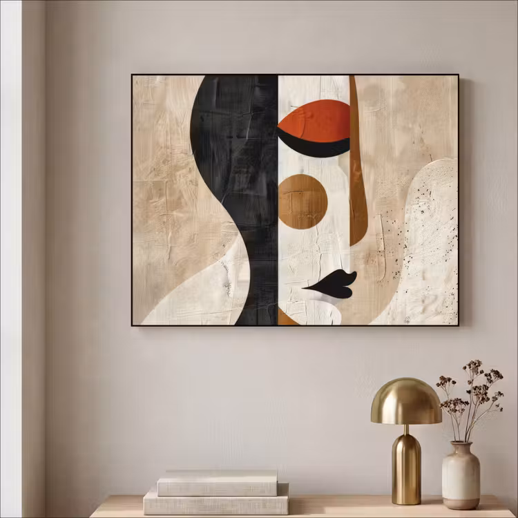 Gezicht - Abstract - Kunst - Vormen Textielframe - compleet frame klein -sfeer2
