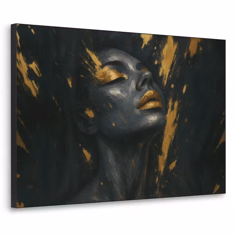 Gezicht - Vrouw - Verfspatten - Abstract Textielframe zwart klein -3d