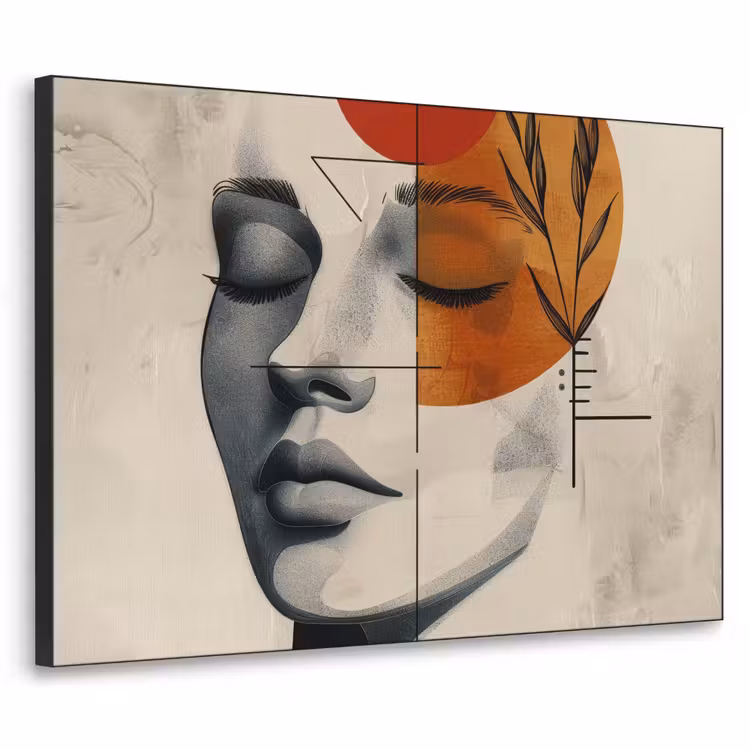 Gezicht - Cirkels - Kunst - Modern Textielframe zwart klein -3d