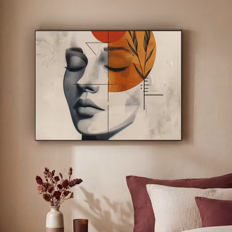 Gezicht - Cirkels - Kunst - Modern Textielframe zwart klein -sfeer1