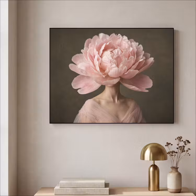 Gezicht - Roos - Roze Textielframe zwart klein -sfeer2