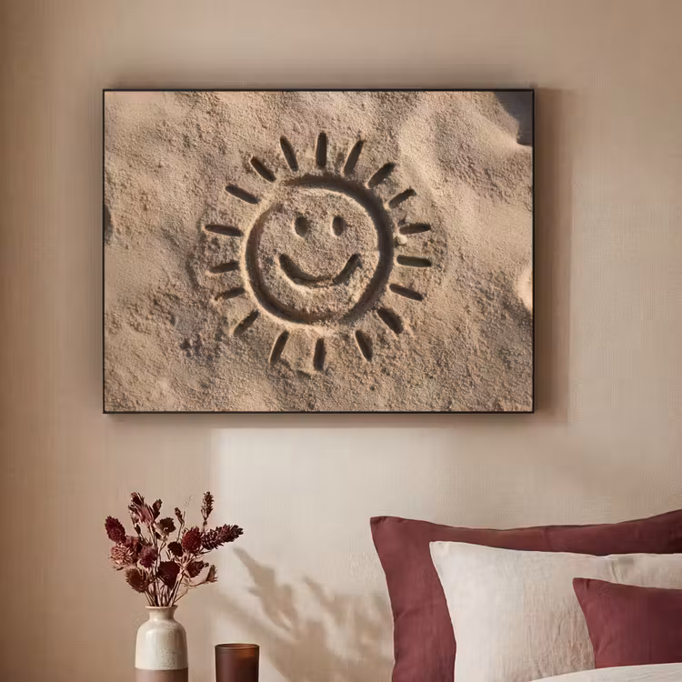 Gezichtje - Zon - Zand - Getekend Textielframe - compleet frame klein -sfeer1