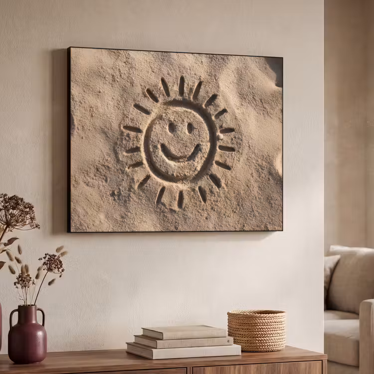 Gezichtje - Zon - Zand - Getekend Textielframe - compleet frame klein -sfeer3