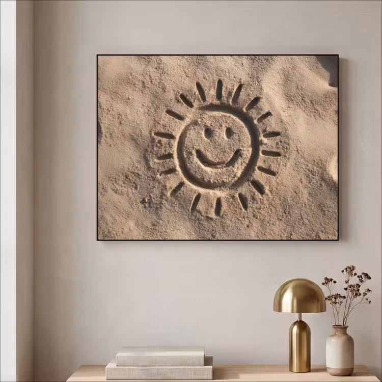 Gezichtje - Zon - Zand - Getekend Textielframe zwart klein -sfeer2