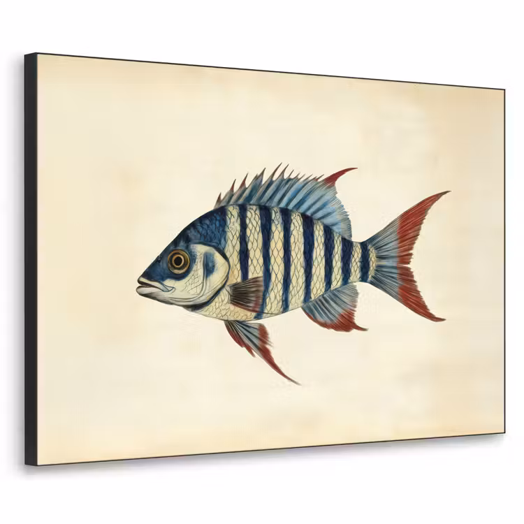 Gestreept - Donkerblauw - Rugvin - Vis Textielframe zwart klein -3d