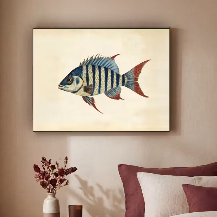 Gestreept - Donkerblauw - Rugvin - Vis Textielframe - compleet frame klein -sfeer1