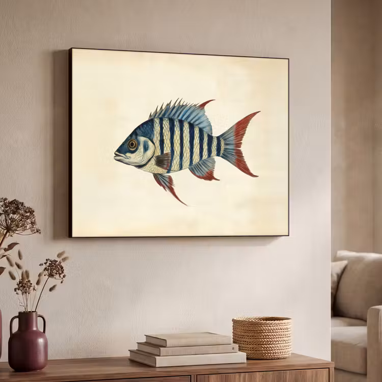 Gestreept - Donkerblauw - Rugvin - Vis Textielframe - compleet frame klein -sfeer3