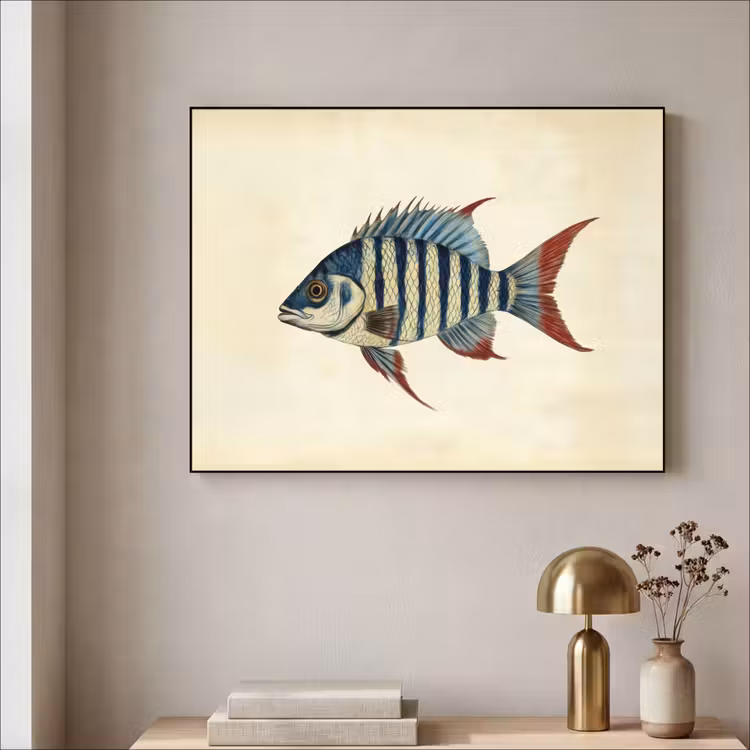Gestreept - Donkerblauw - Rugvin - Vis Textielframe - compleet frame klein -sfeer2