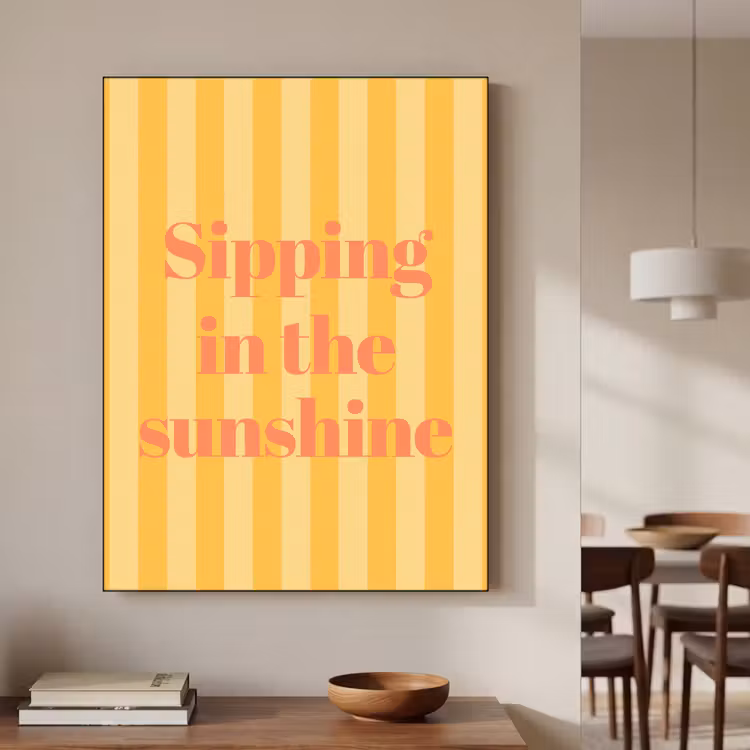 Gestreept - Geel - Sunshine - Letters Textielframe zwart klein -sfeer2