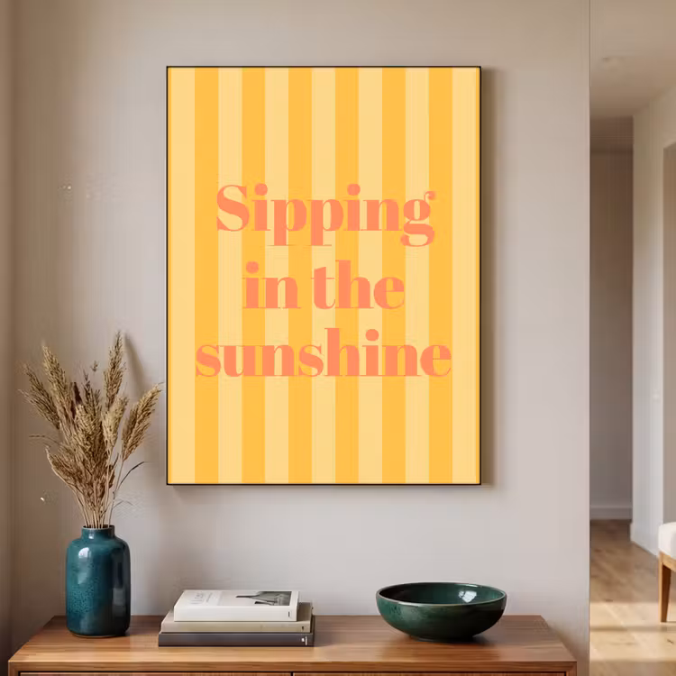 Gestreept - Geel - Sunshine - Letters Textielframe zwart klein -sfeer1