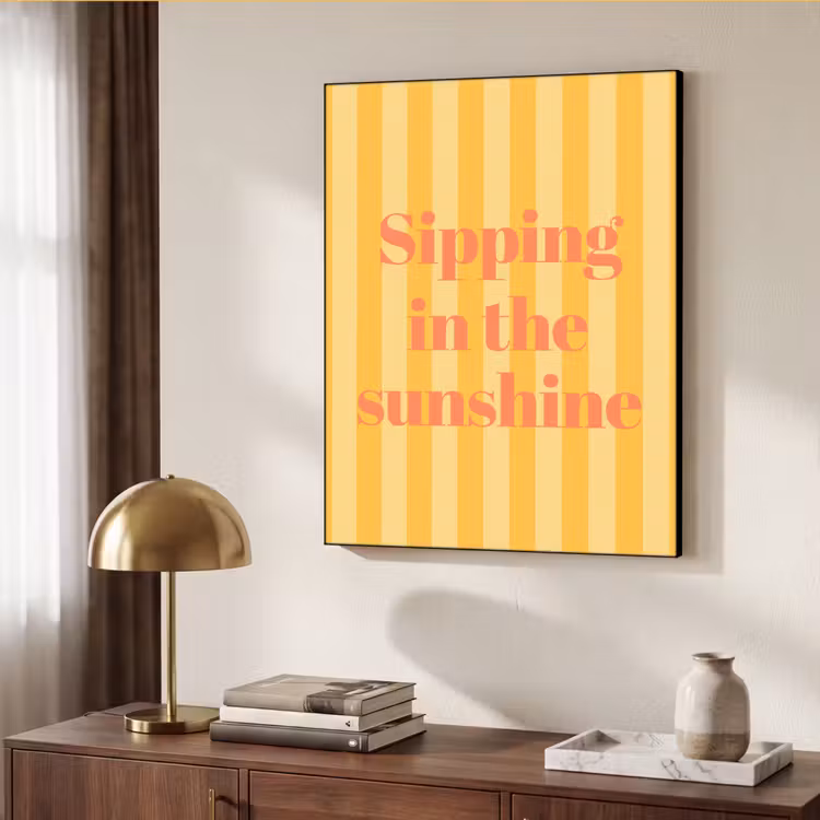 Gestreept - Geel - Sunshine - Letters Textielframe zwart klein -sfeer3